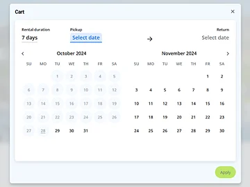 Ein Bildschirmfoto zeigt die Wahl der Mietperiode im Online-Store von Sicula Bike.
