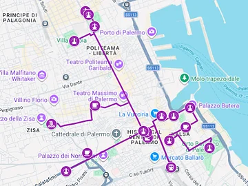 Karte auf Google Maps der Springbrunnen und Wasserspiele von Palermo