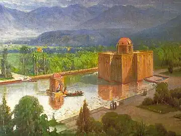 Gemälde, mit dem der palermitanische Maler Rocco Lentini die arabischen Gärten Palermos rekonstruiert hat.