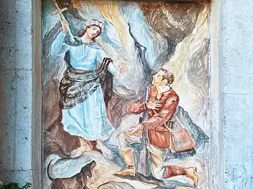 Wandbild, dass die Geschichte der Heiligen Rosalia erzählt.