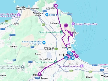 Karte auf Google Maps ausgewählter Linienbusse in Palermo