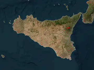 Bildschirmfoto der Karte der aktuellen Brand-Situation in Sizilien.