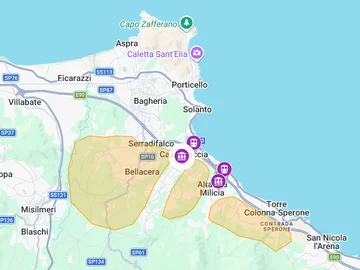 Bildschirmfoto des Umlandes von Bagheria Santa Flavia auf Google Maps