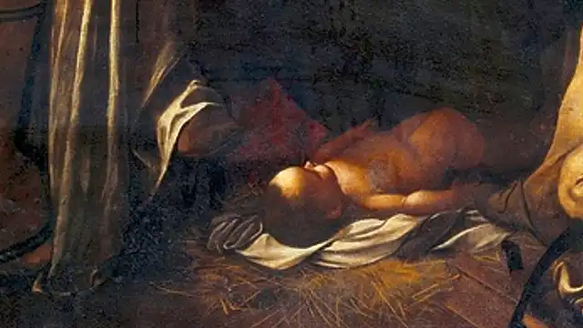 Ausschnitt aus dem Bild 'Geburt Christi mit den Heiligen Laurentius und Franziskus' von Caravaggio.