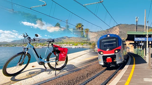 Fahrrad und Zug in Santa Flavia