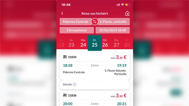 Sizilien mit dem Zug - Trenitalia App